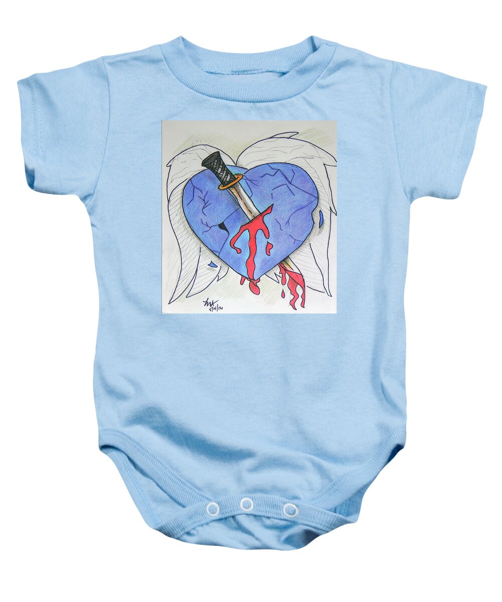 Heart Baby Onesie featuring the drawing Murdered Soul by Loretta Nash