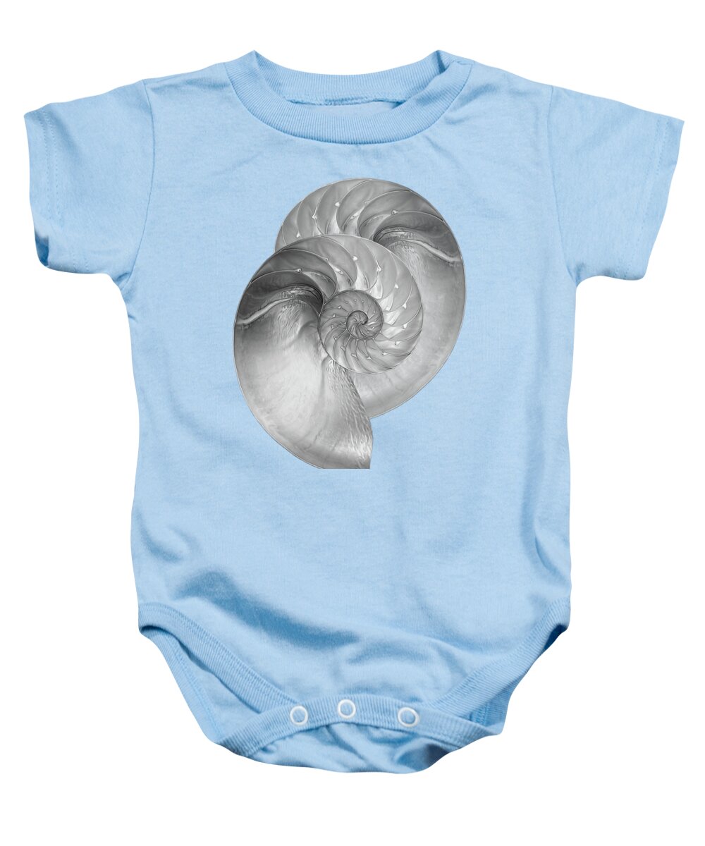 Black And White Seashell Baby Onesie featuring the photograph Nautilus Pair in Mono by Gill Billington