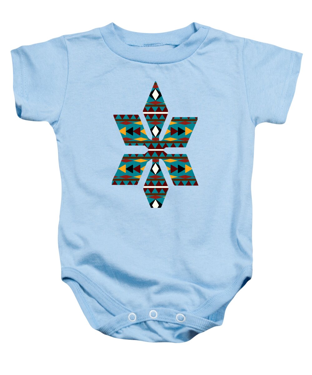 Navajo Baby Onesie featuring the mixed media Navajo Teal Pattern Art by Christina Rollo