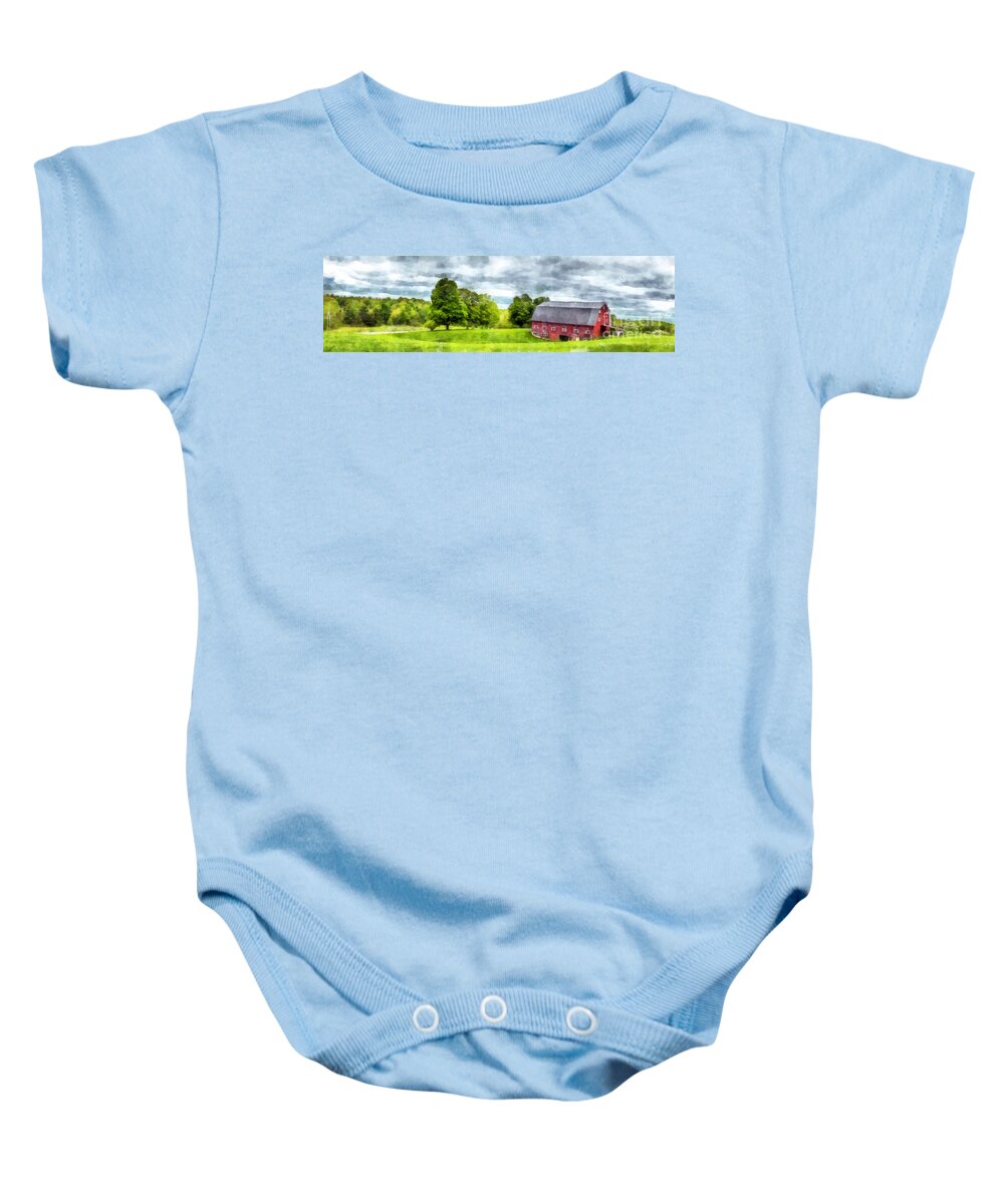 New Hampshire Baby Onesie featuring the photograph New Hampshire Landscape Red Barn Etna by Edward Fielding