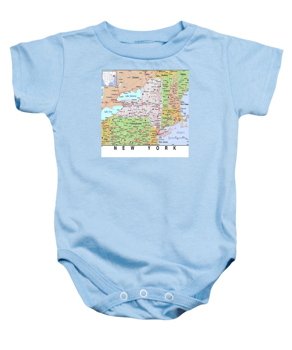 State Baby Onesie featuring the photograph New York Map by Florene Welebny