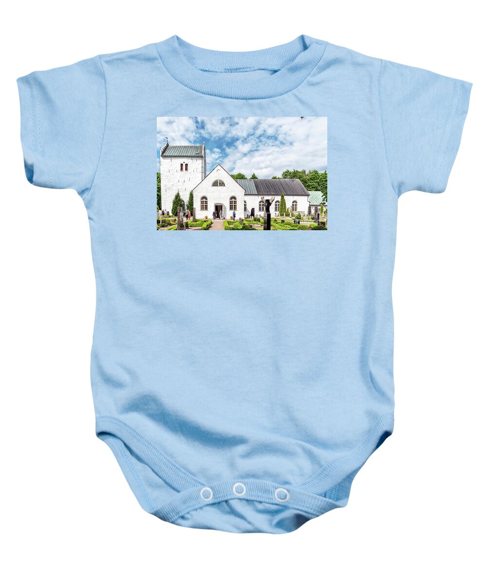 Billesholm Baby Onesie featuring the photograph Norra Vrams church by Antony McAulay