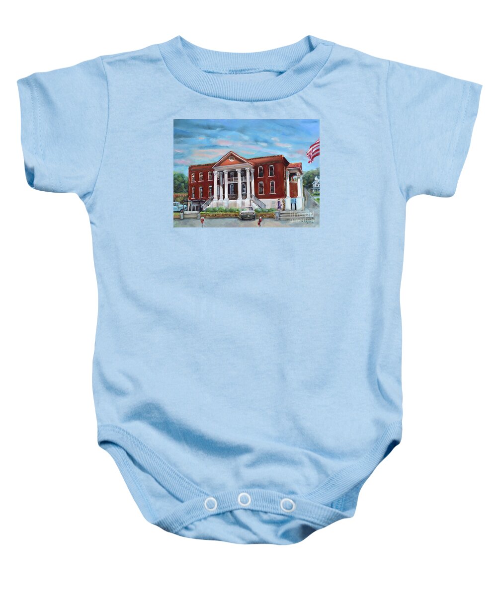 Courthouse Baby Onesie featuring the painting Old Courthouse in Ellijay GA - Gilmer County Courthouse by Jan Dappen