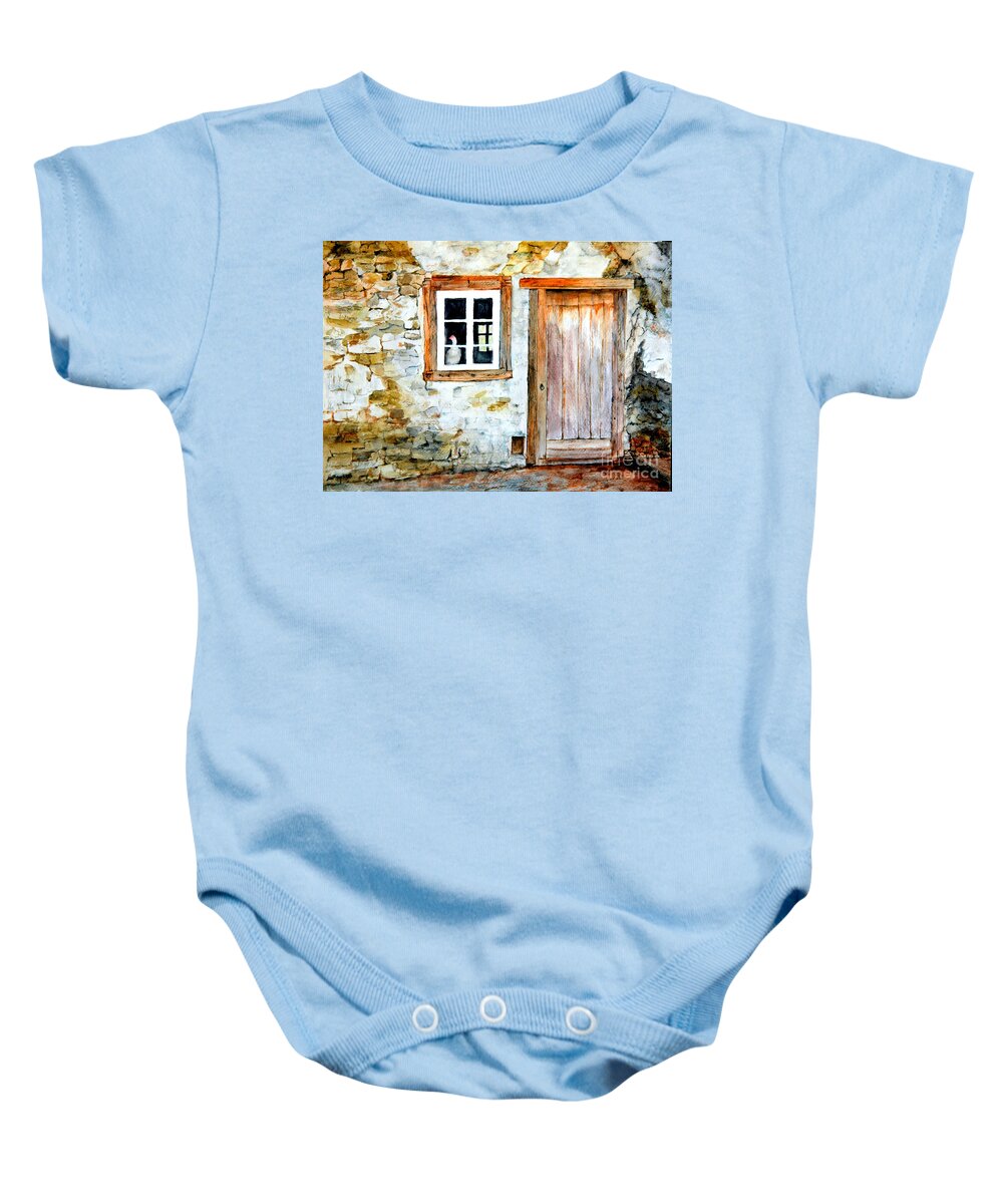 Old Farm House Baby Onesie featuring the painting Old Farm House by Sher Nasser