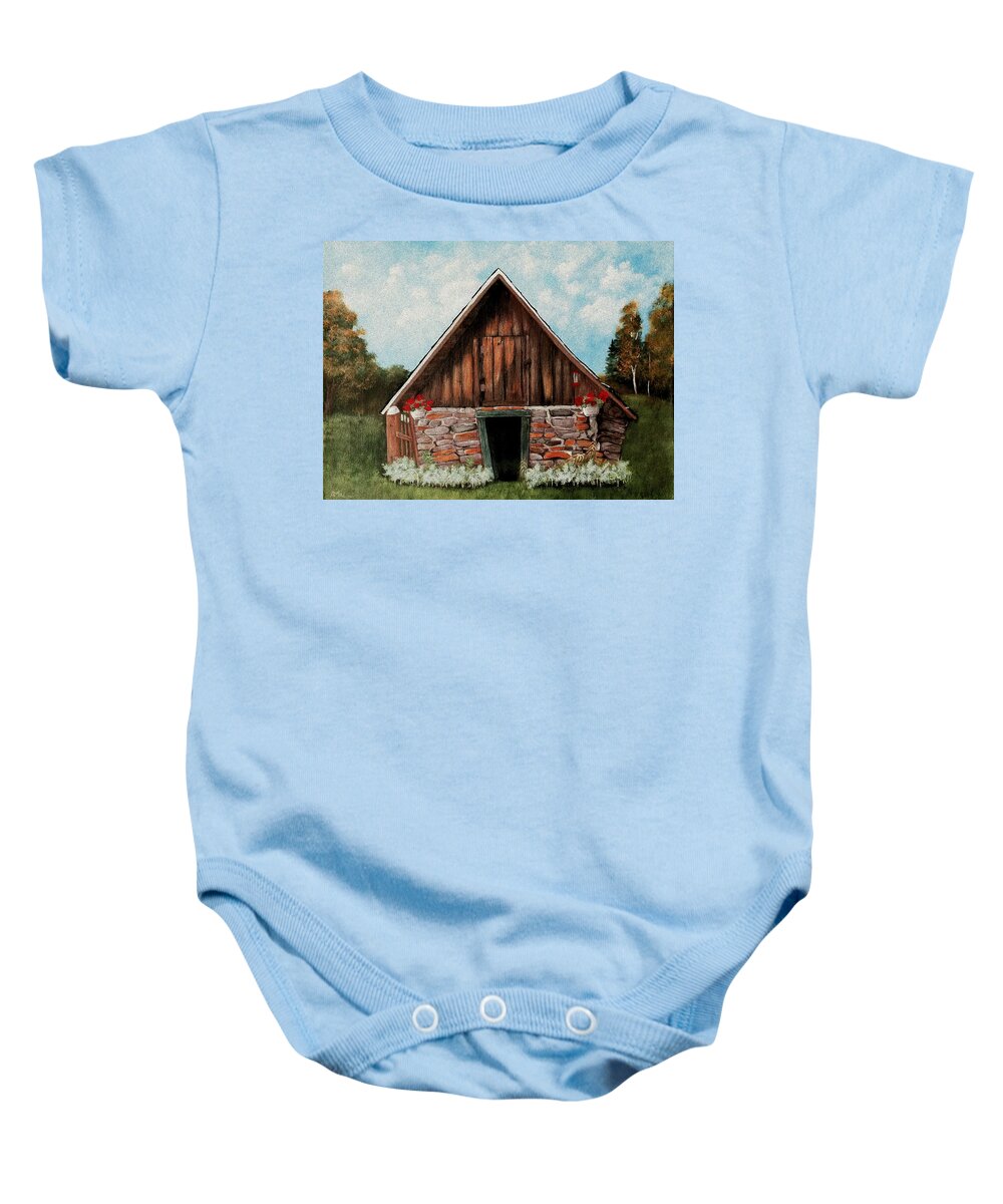 House Baby Onesie featuring the painting Old Root House by Anastasiya Malakhova
