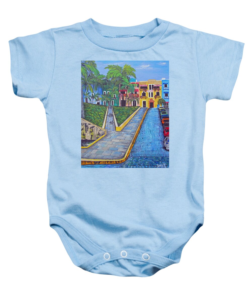 Old San Juan Baby Onesie featuring the painting Old San Juan by Gloria E Barreto-Rodriguez