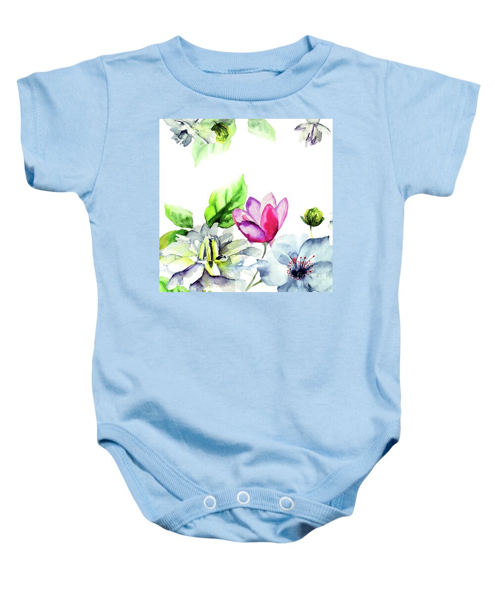 Art Baby Onesie featuring the painting Original floral card with flowers by Regina Jershova