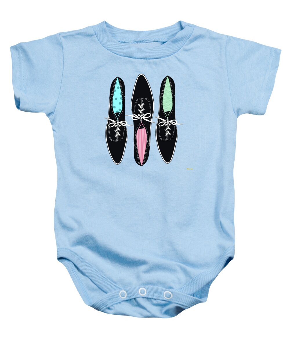 Keds Baby Onesie featuring the painting Original Keds More Or Less by Little Bunny Sunshine