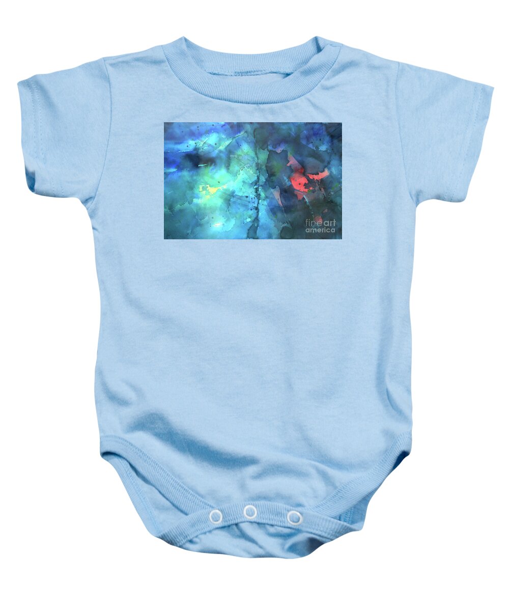Abstract Baby Onesie featuring the painting Out of the Blue by Lucy Arnold