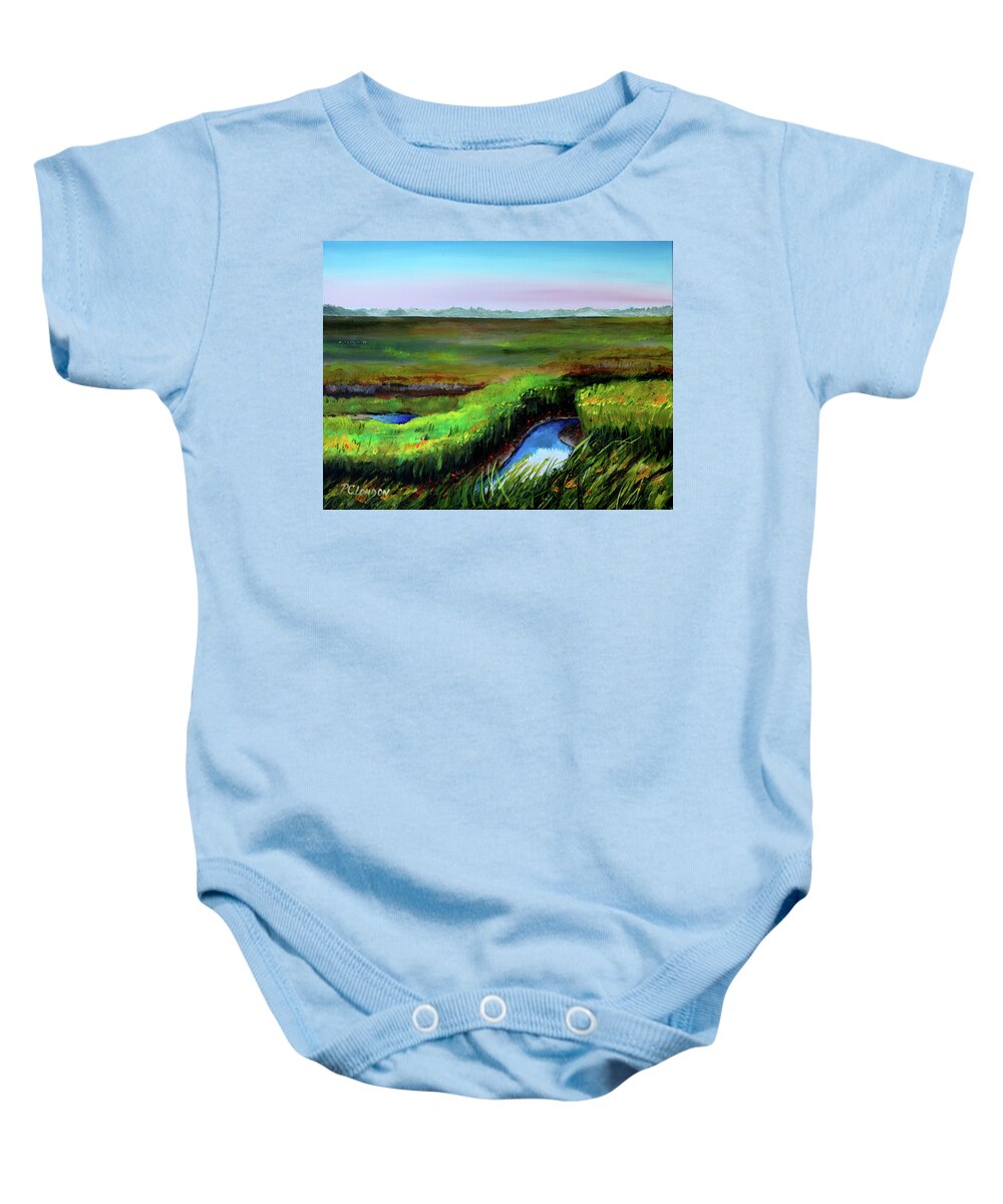Jersey Shore Baby Onesie featuring the painting Outgoing Tide by Phyllis London