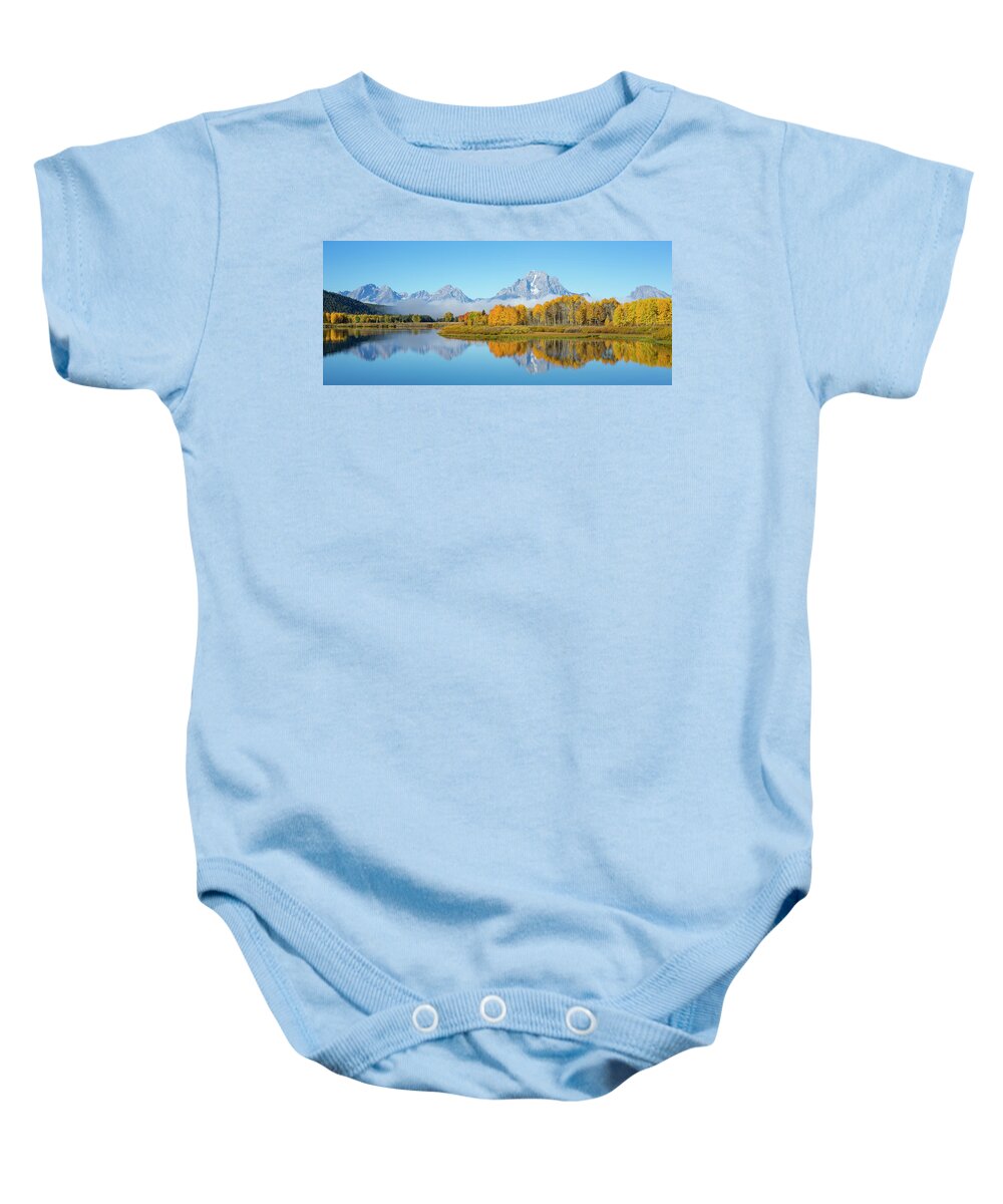 Grand Teton National Park Baby Onesie featuring the photograph Oxbow Bend Pano in Autumn by D Robert Franz