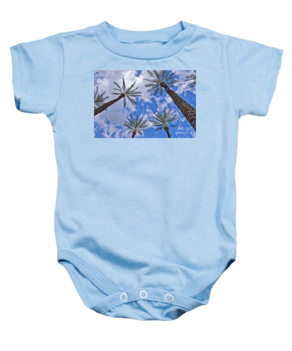 Palm Desert Baby Onesie featuring the photograph Palm Trees Looking Up 7 by David Zanzinger
