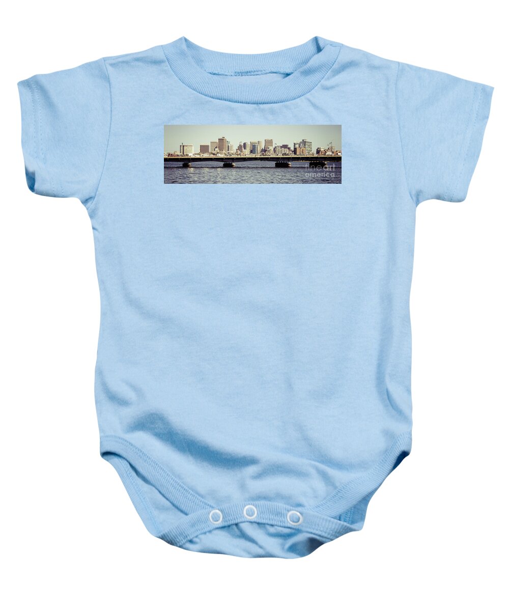 America Baby Onesie featuring the photograph Panorama Photo of Boston Skyline and Harvard Bridge by Paul Velgos