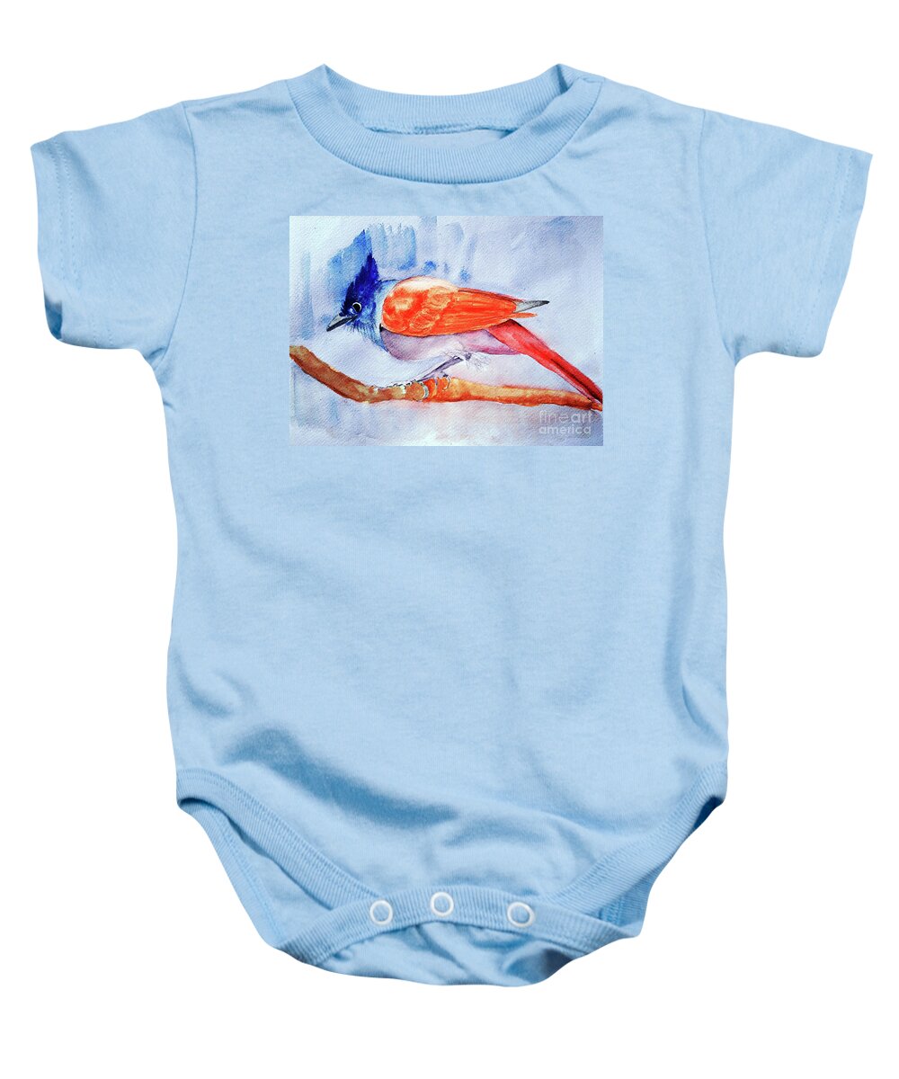 Paradise Flycatcher Baby Onesie featuring the painting Paradise Flycatcher by Jasna Dragun