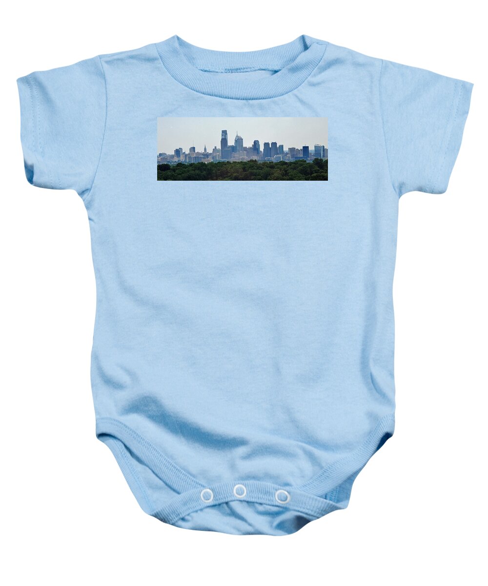Philadelphia Baby Onesie featuring the photograph Philadelphia Green Skyline by Ian MacDonald