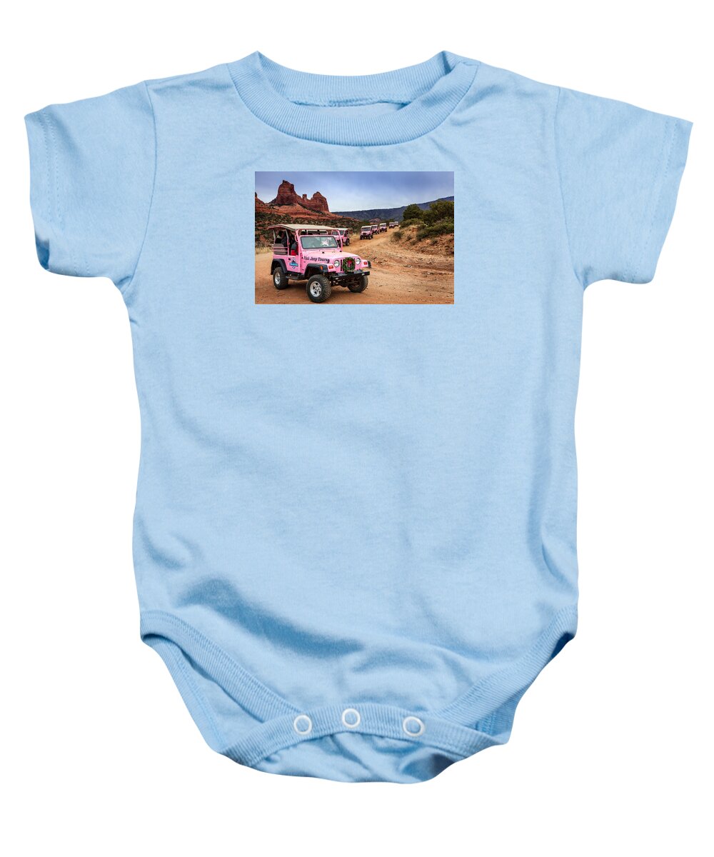 America Baby Onesie featuring the photograph Pink Jeep Tours by Alexey Stiop