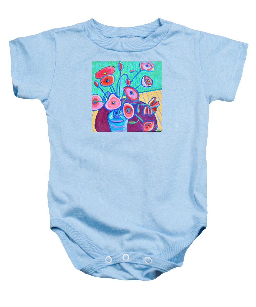 Poppies Baby Onesie featuring the painting Poppies on the Back Porch by Debra Bretton Robinson