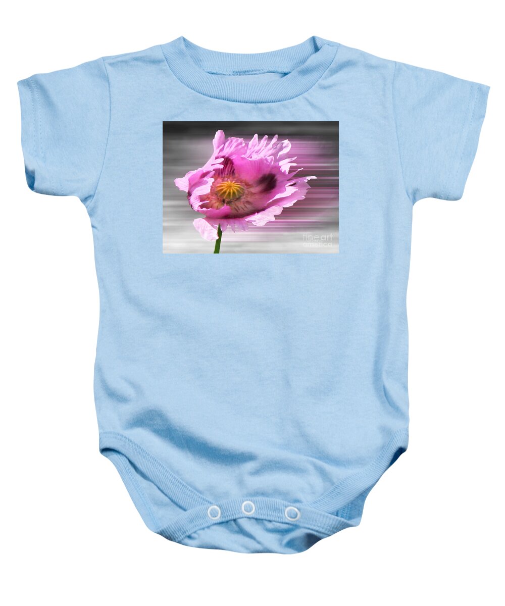 Lavendar Baby Onesie featuring the photograph Poppy in the Wind by Jennie Breeze