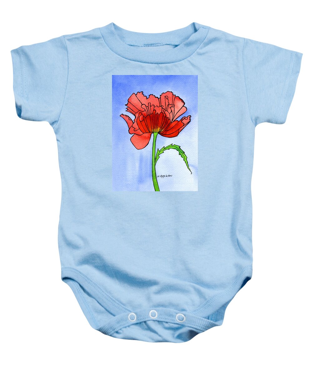 Poppy By Norma Appleton Baby Onesie featuring the painting Poppy by Norma Appleton