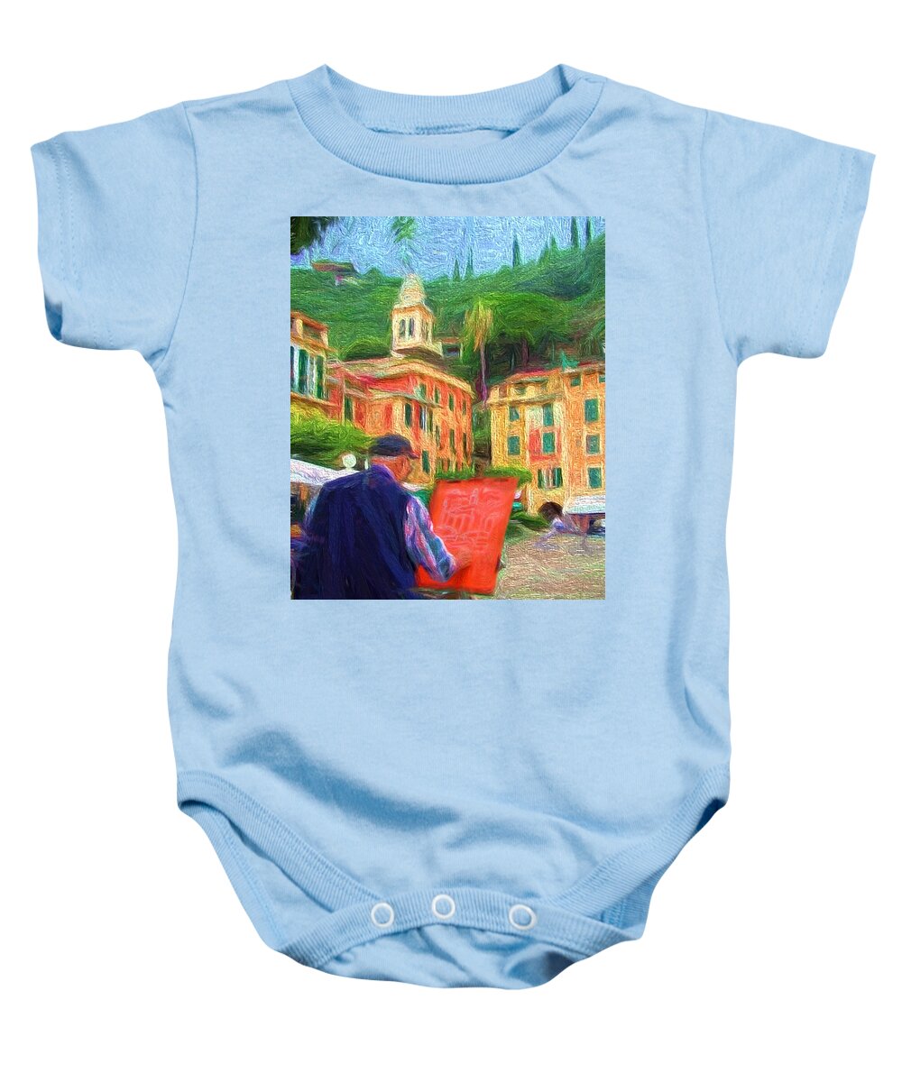 Painting Baby Onesie featuring the painting Portofino Through the Eyes of an Artist by Mitchell R Grosky