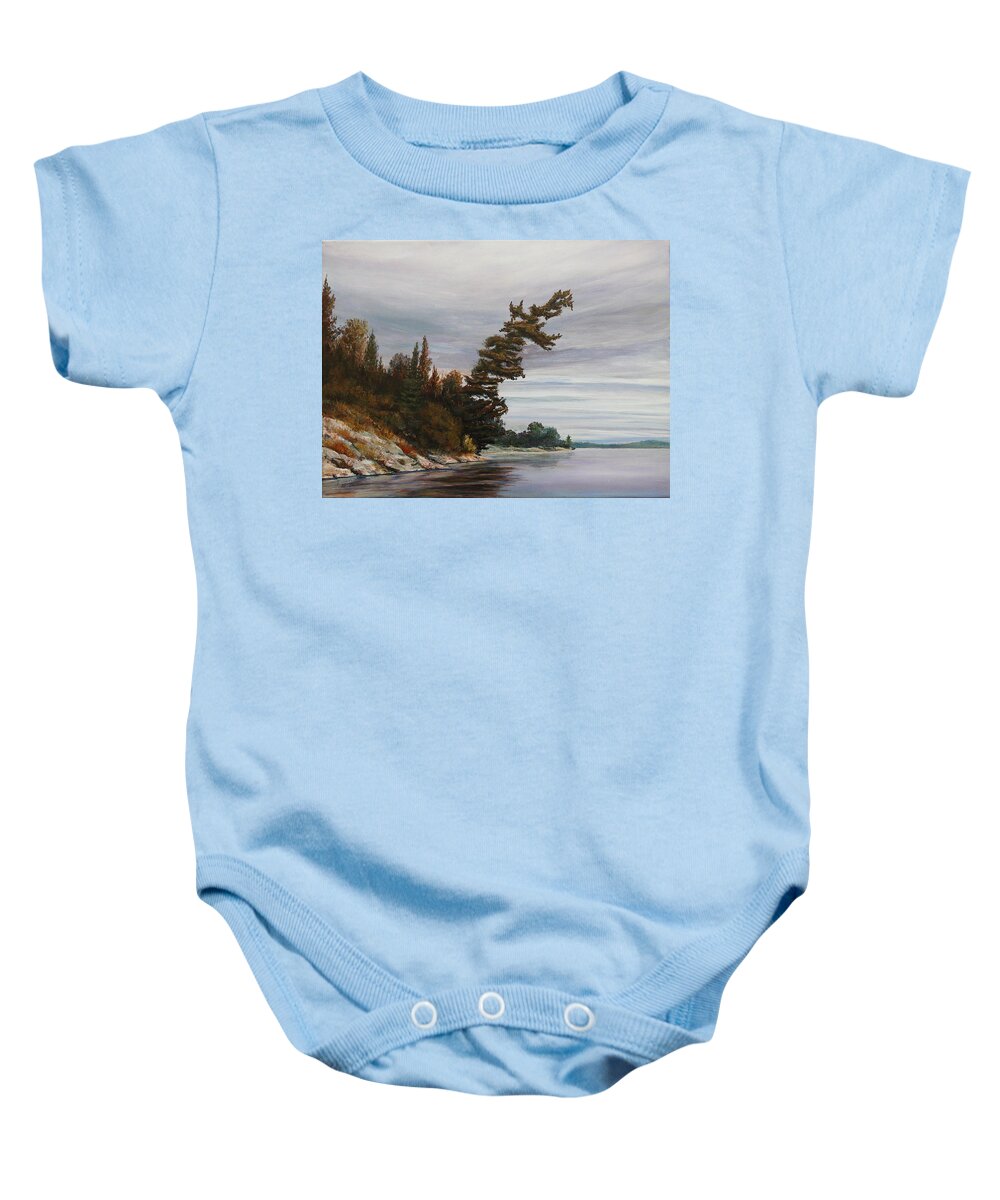 Landscape Baby Onesie featuring the painting Ptarmigan Bay by Ruth Kamenev
