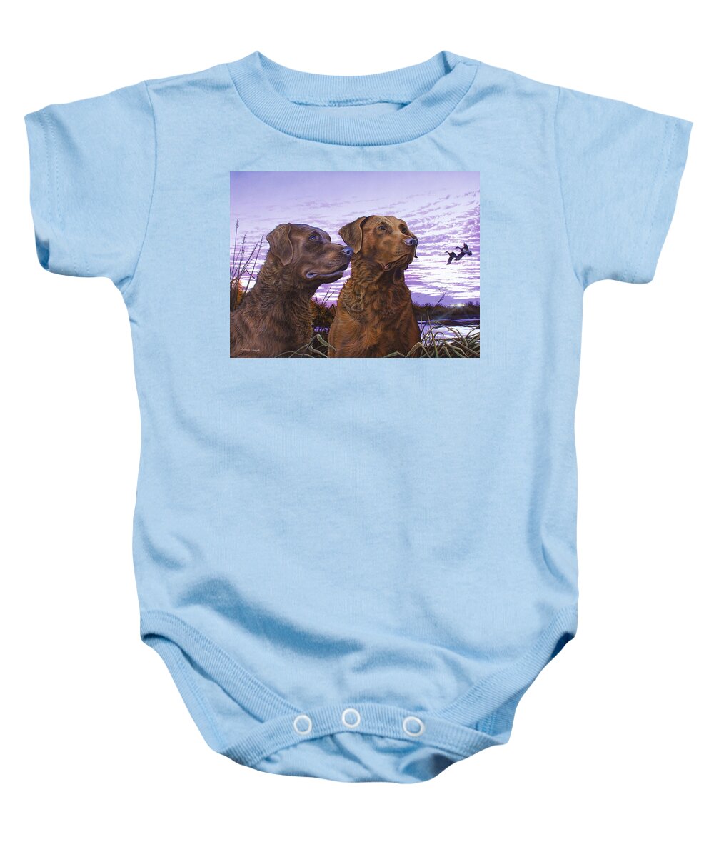 Chessie Baby Onesie featuring the painting Ragen and Sady by Anthony J Padgett