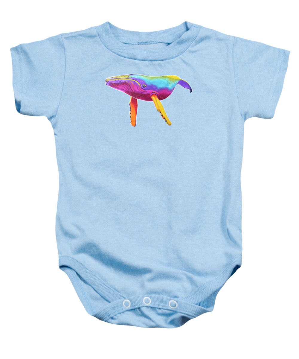 Humpback Whale Baby Onesie featuring the painting Rainbow Whale by Dawg Painter