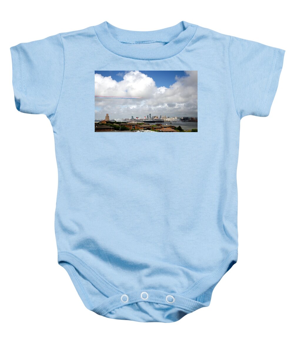 Cunard Baby Onesie featuring the photograph Red Arrows and the Three Queens by Spikey Mouse Photography