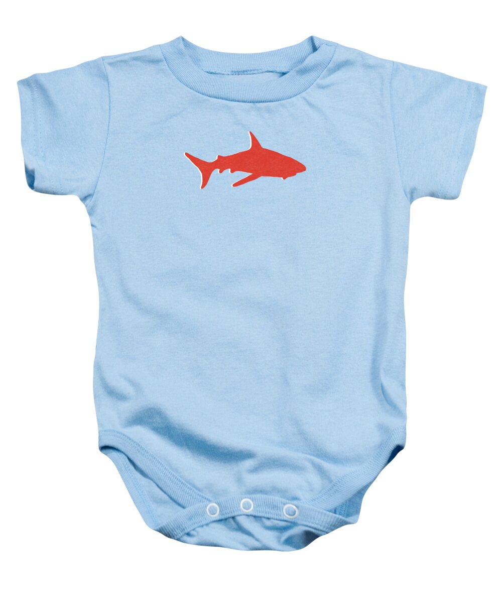 Shark Baby Onesie featuring the mixed media Red Shark by Linda Woods