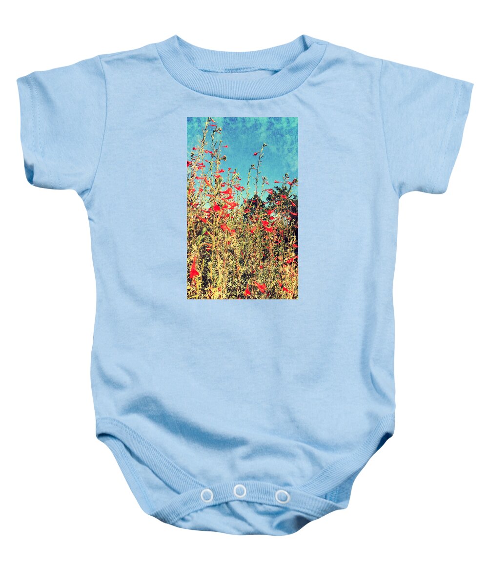 Flower Baby Onesie featuring the photograph Red Trumpets Playing by Brad Hodges