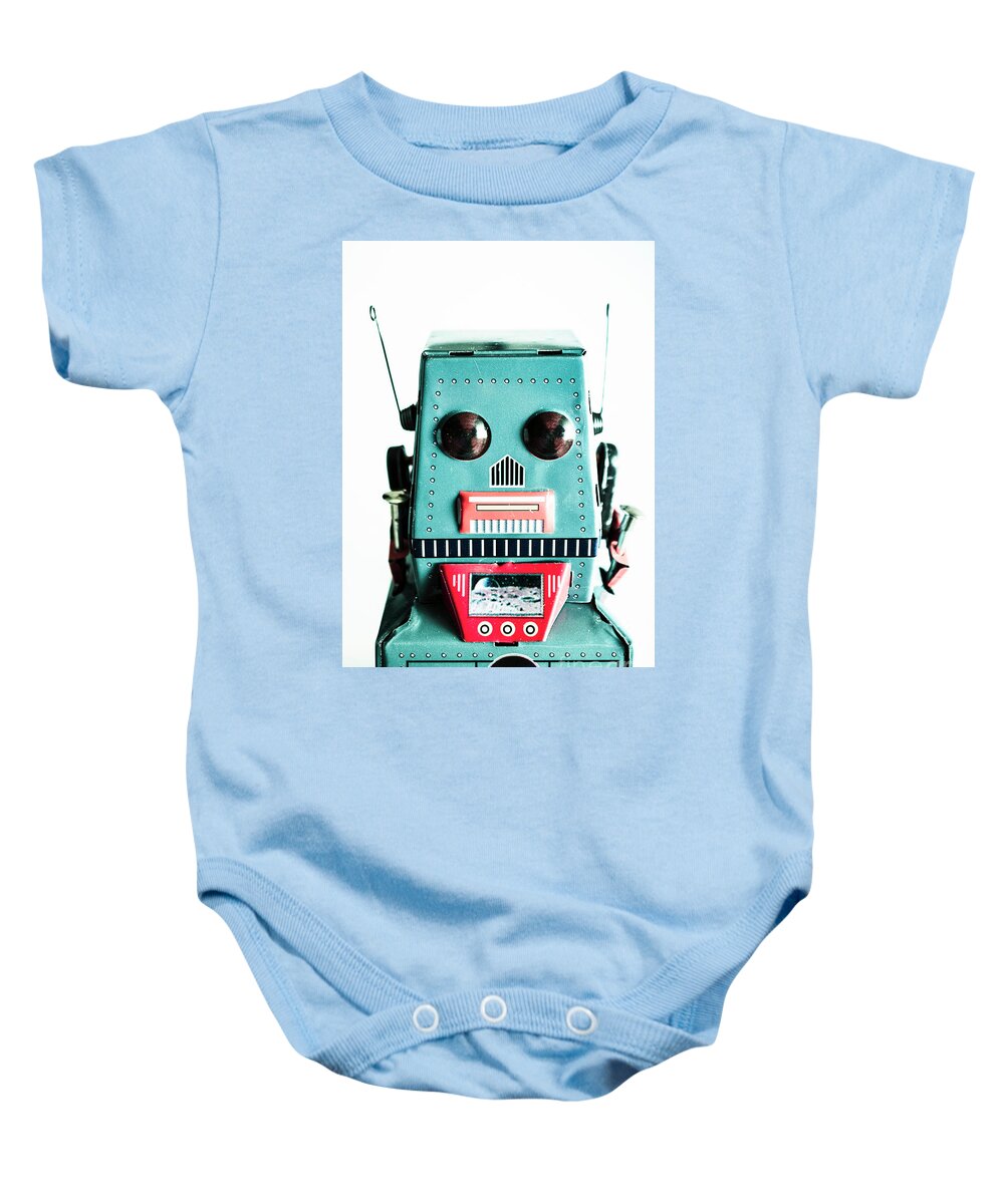 Metal Baby Onesie featuring the photograph Retro eighties blue robot by Jorgo Photography