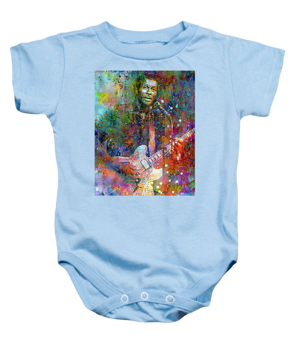 Chuck Berry Baby Onesie featuring the mixed media Roll Over Beethoven, Chuck Berry by Mal Bray