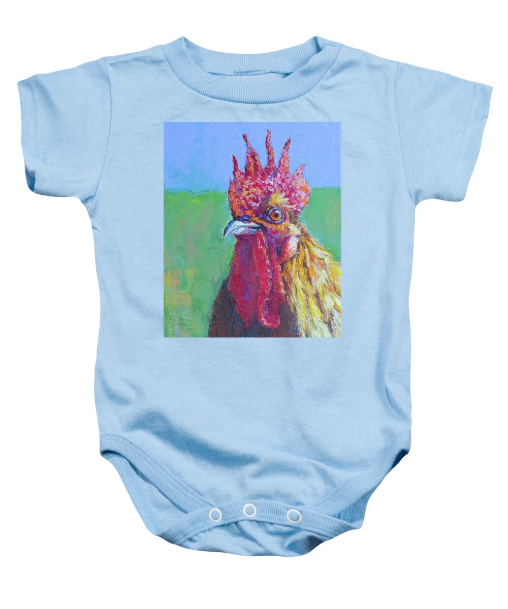 Rooster Baby Onesie featuring the painting Rooster No. 1 by Kerima Swain