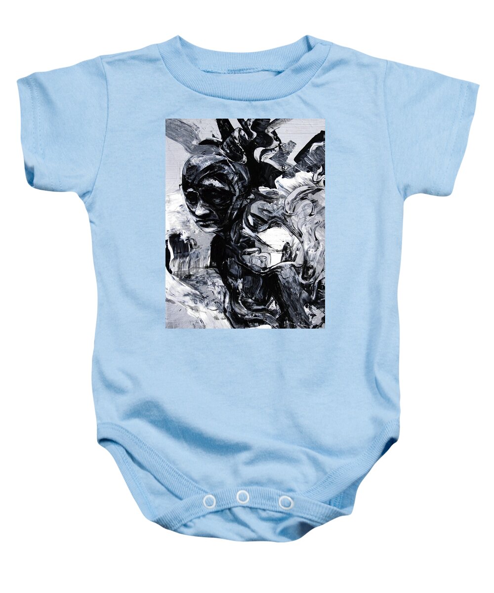Sadness Baby Onesie featuring the painting Sadness in All Men's Hearts by Jeff Klena
