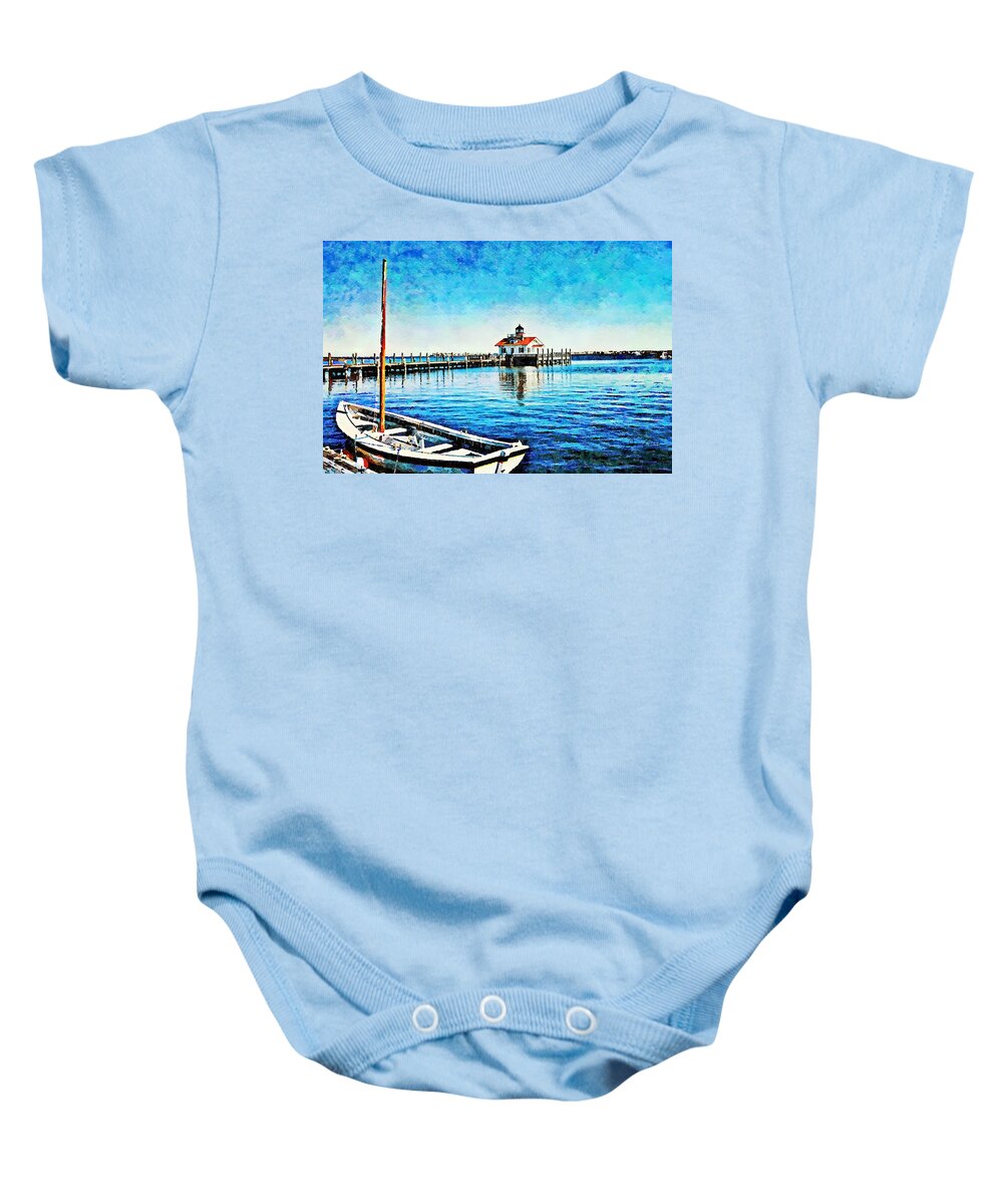Docked Sailboat Baby Onesie featuring the painting Sail Away by Joan Reese