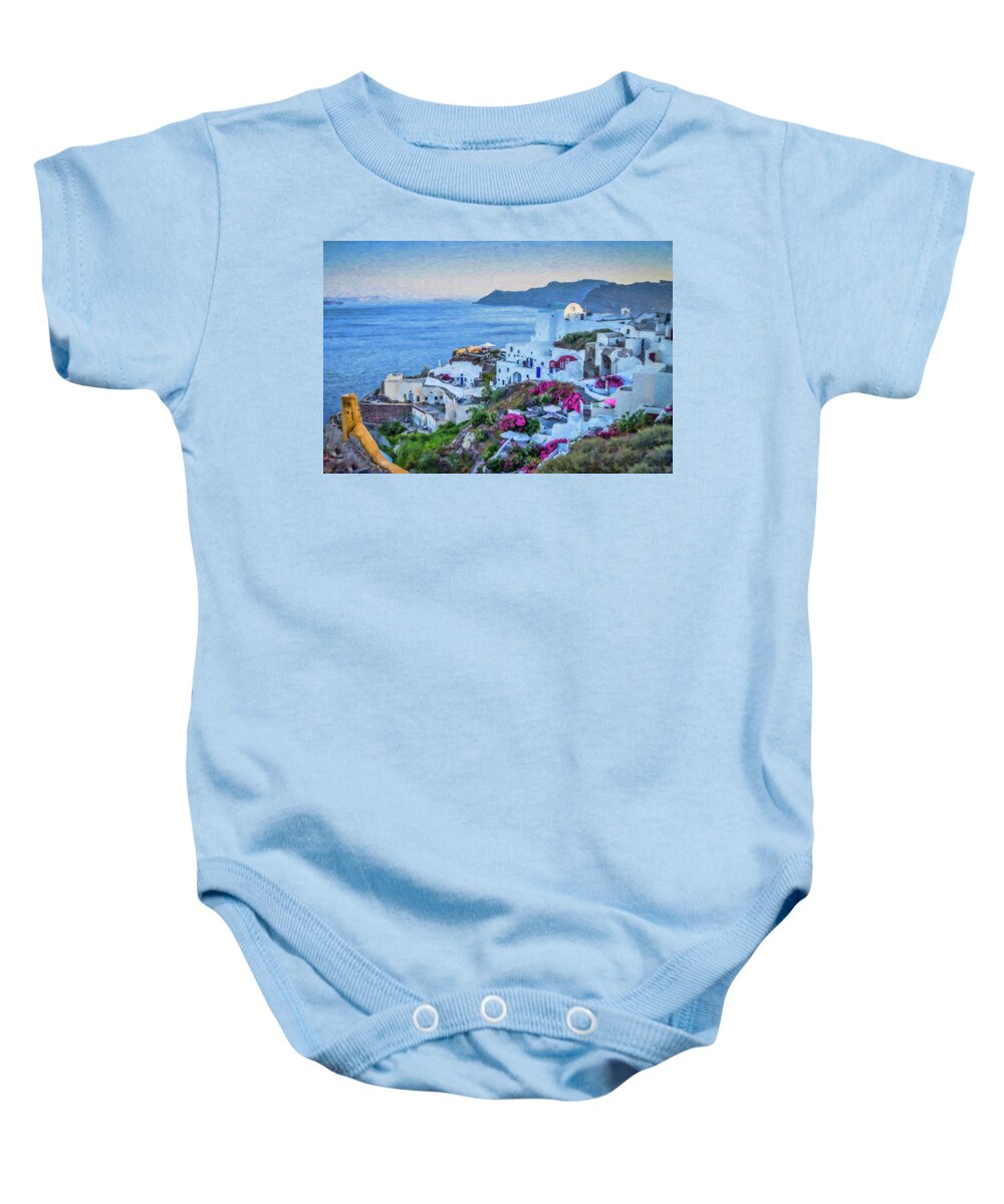Landscape Baby Onesie featuring the painting Santorini Greece DWP416136 by Dean Wittle