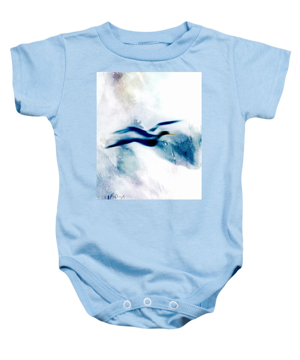 Ipad Art Baby Onesie featuring the digital art Seagull In Blue by Frank Bright