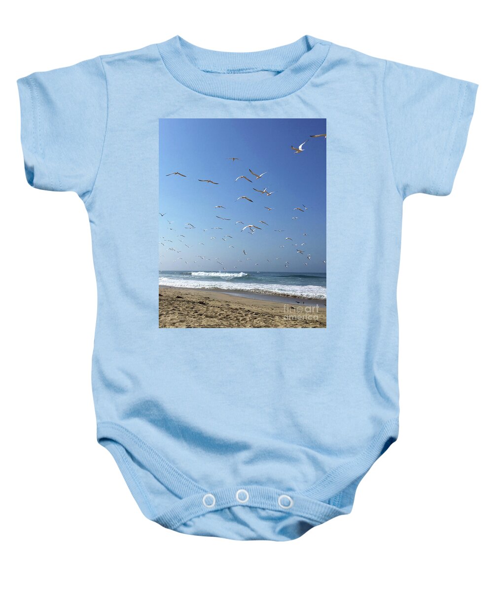 Seagulls Baby Onesie featuring the photograph Seagulls in the Morning by Cheryl Del Toro