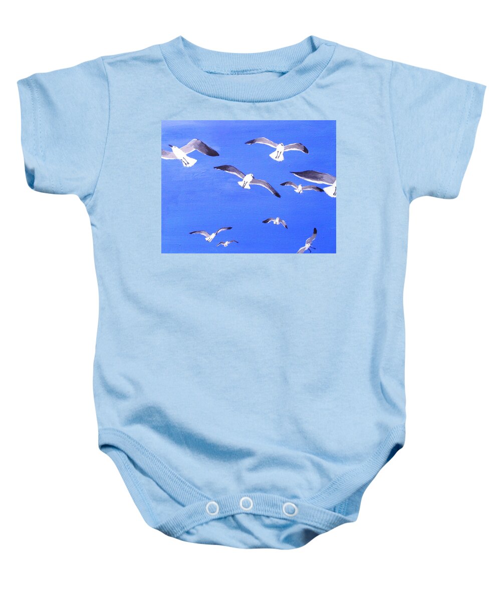 Seagulls Baby Onesie featuring the painting Seagulls Overhead by Anne Marie Brown