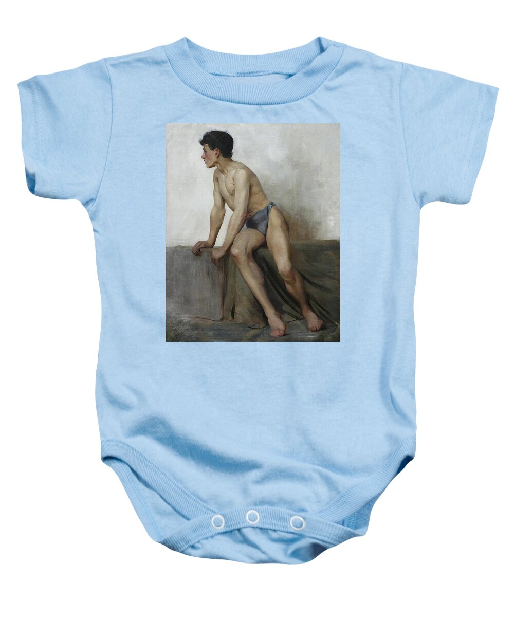 English Baby Onesie featuring the painting Seated Male Study by Henry Scott Tuke'