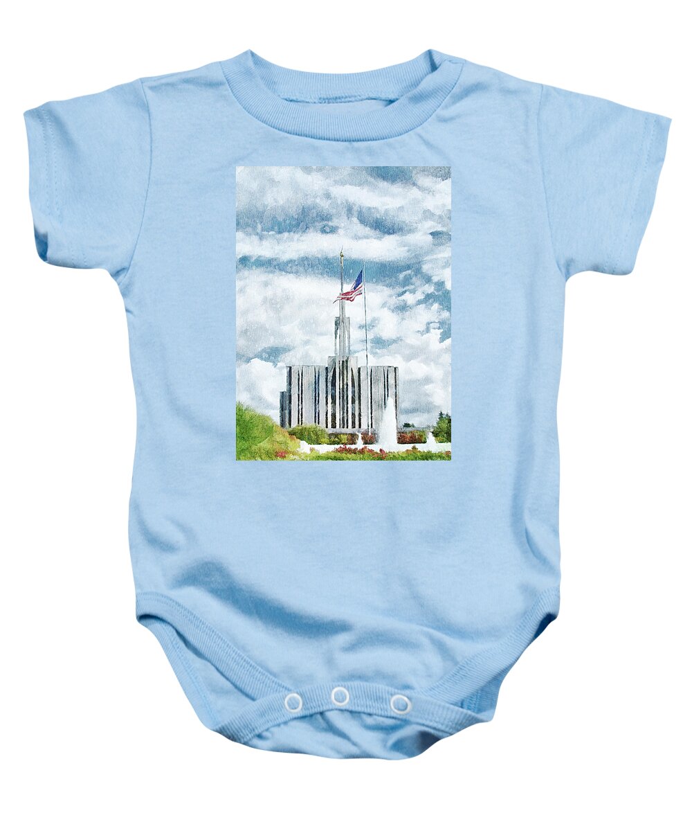 Temple Baby Onesie featuring the painting Seattle Temple 1 by Greg Collins