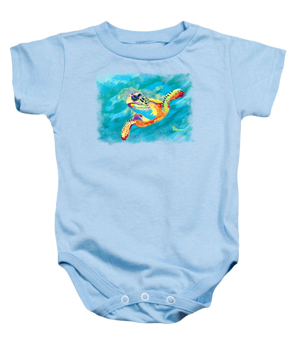 Sea Turtle Baby Onesie featuring the digital art Slow Ride by Kevin Putman