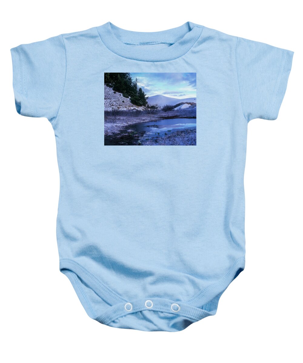 Cold Baby Onesie featuring the photograph Snow on the Sand by Robert Potts