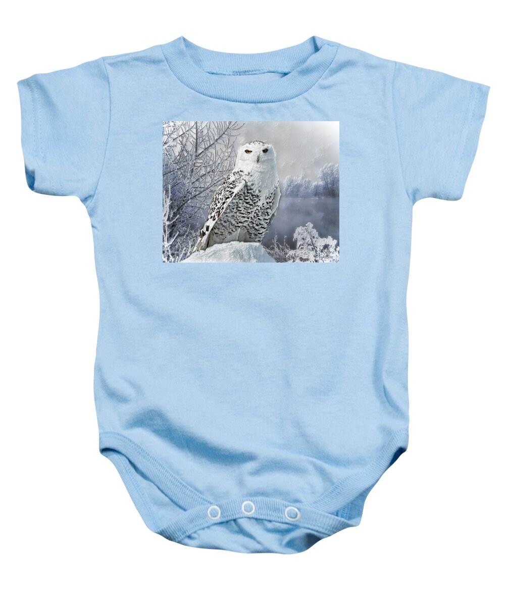 Snowy Owl Baby Onesie featuring the digital art Snowy Owl by Pennie McCracken