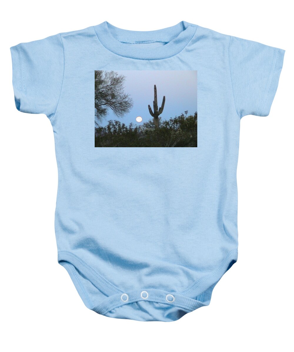 Moon Baby Onesie featuring the photograph Sonoran Desert Moonset by Judy Kennedy