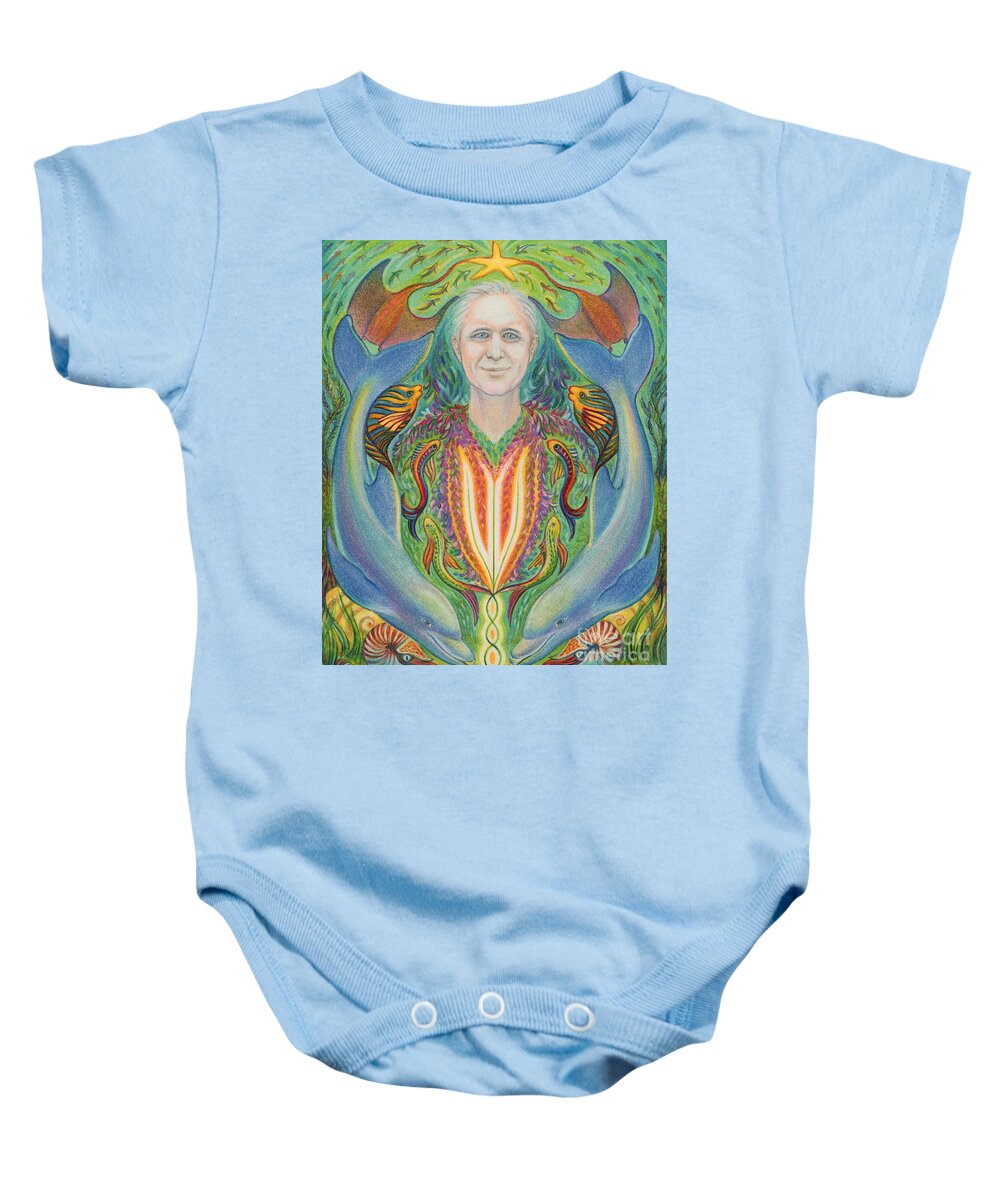 Spiritual Baby Onesie featuring the drawing Soul of the Sea by Debra Hitchcock