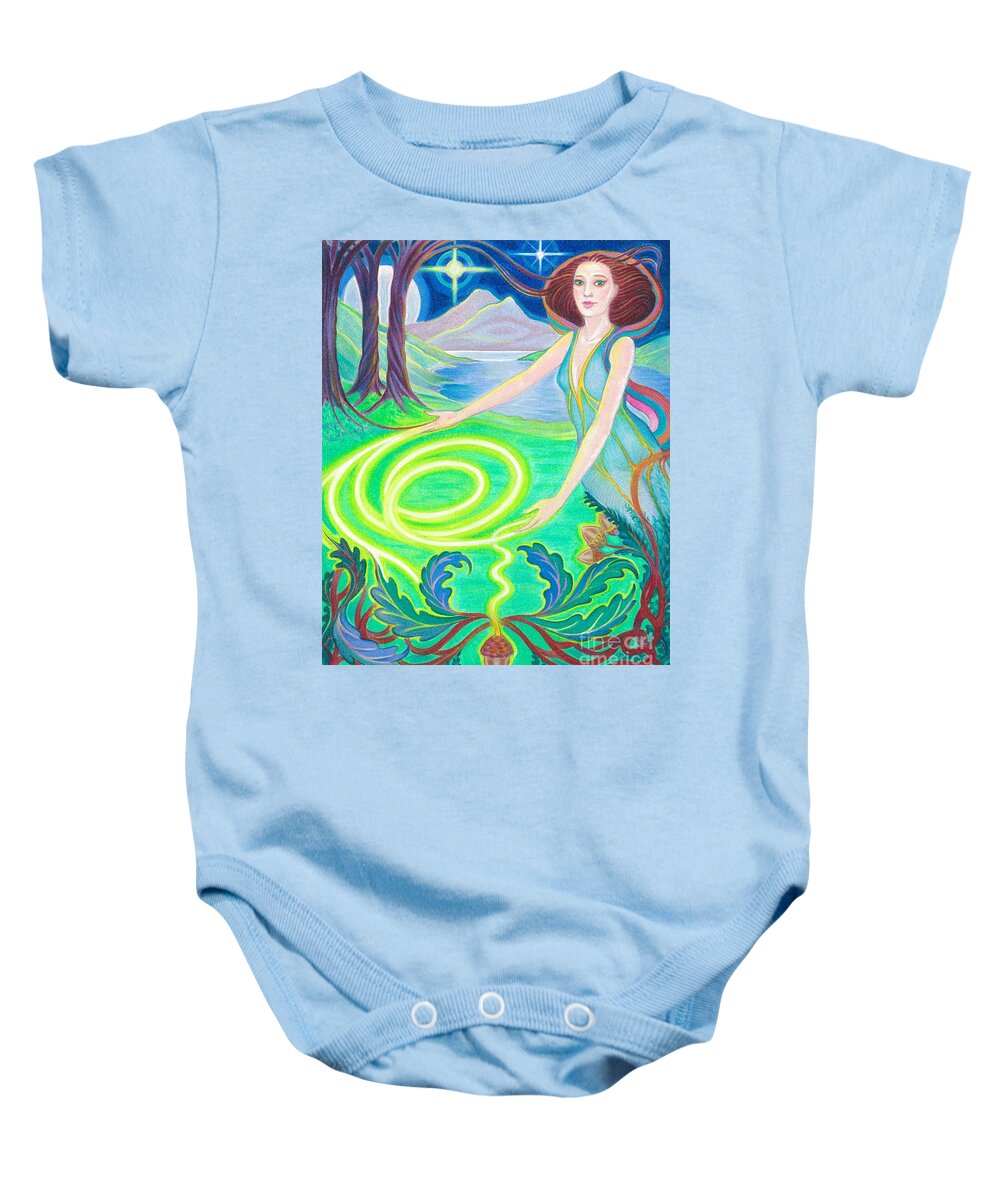 Spiritual Baby Onesie featuring the drawing Spirit Guide Antarra by Debra Hitchcock