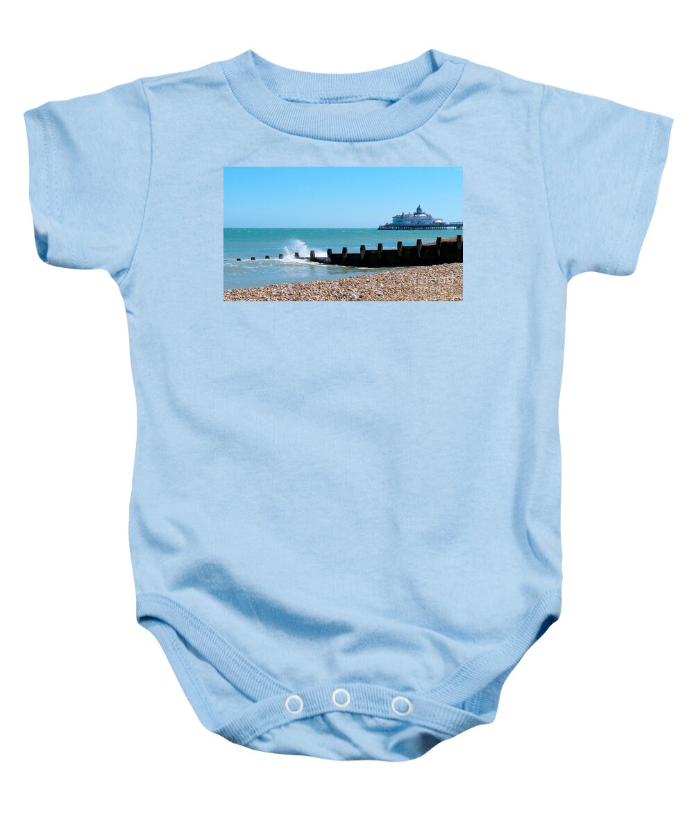 Photography Baby Onesie featuring the photograph Splashing waves by the sea by Francesca Mackenney