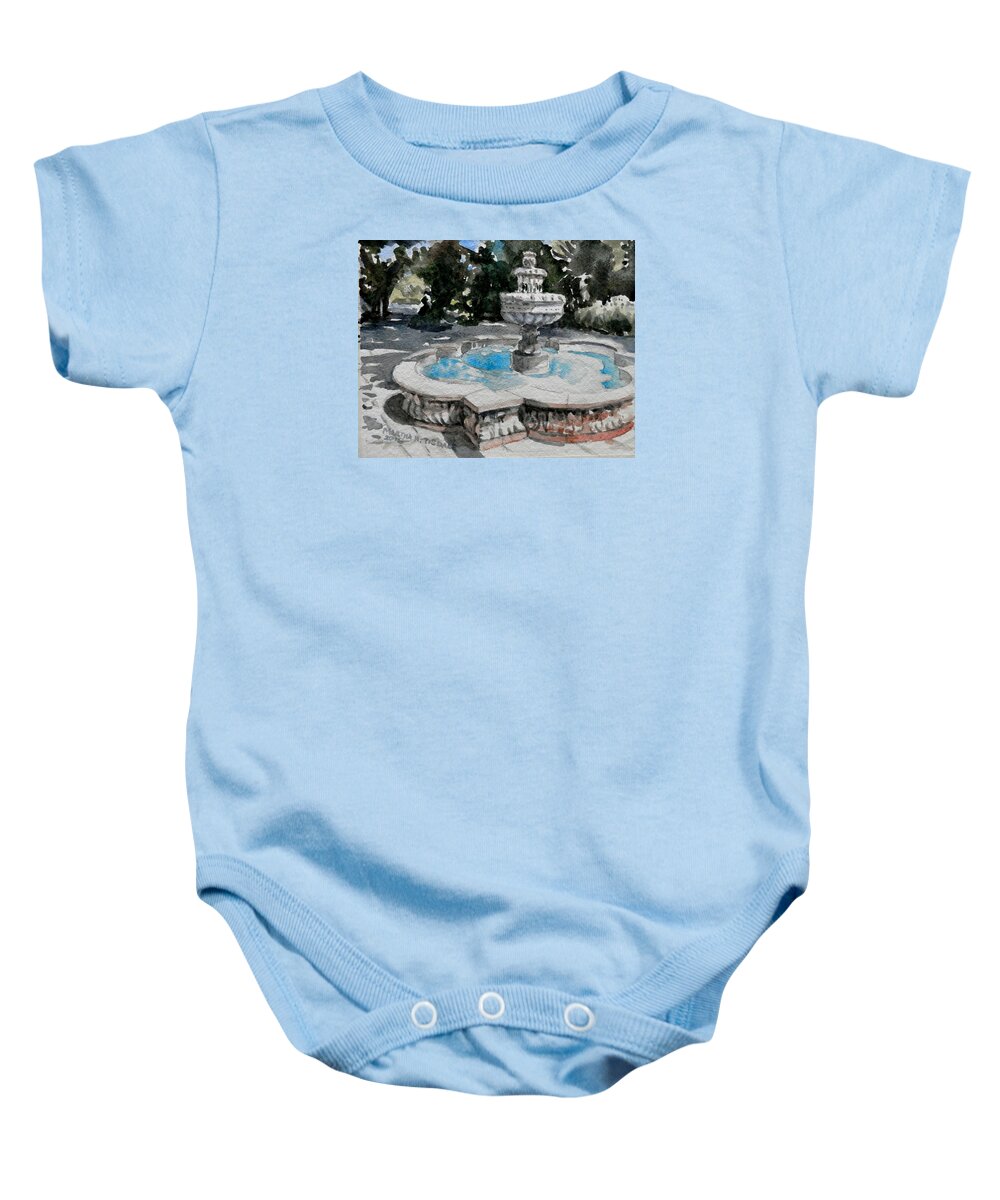 Landscape Baby Onesie featuring the painting St Augustine Fountain by Martha Tisdale
