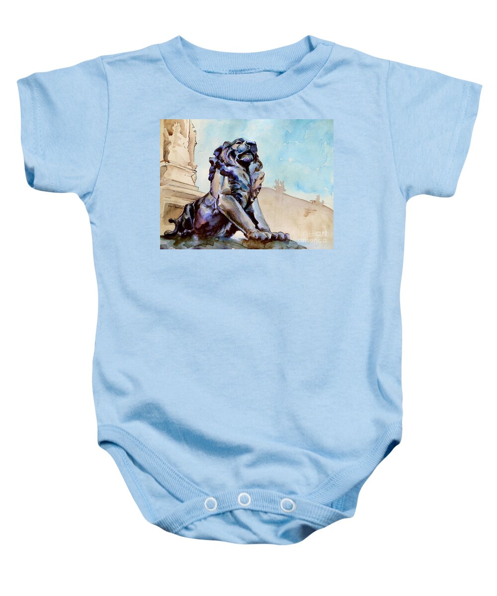 Statue Baby Onesie featuring the painting Standing Guard by K M Pawelec